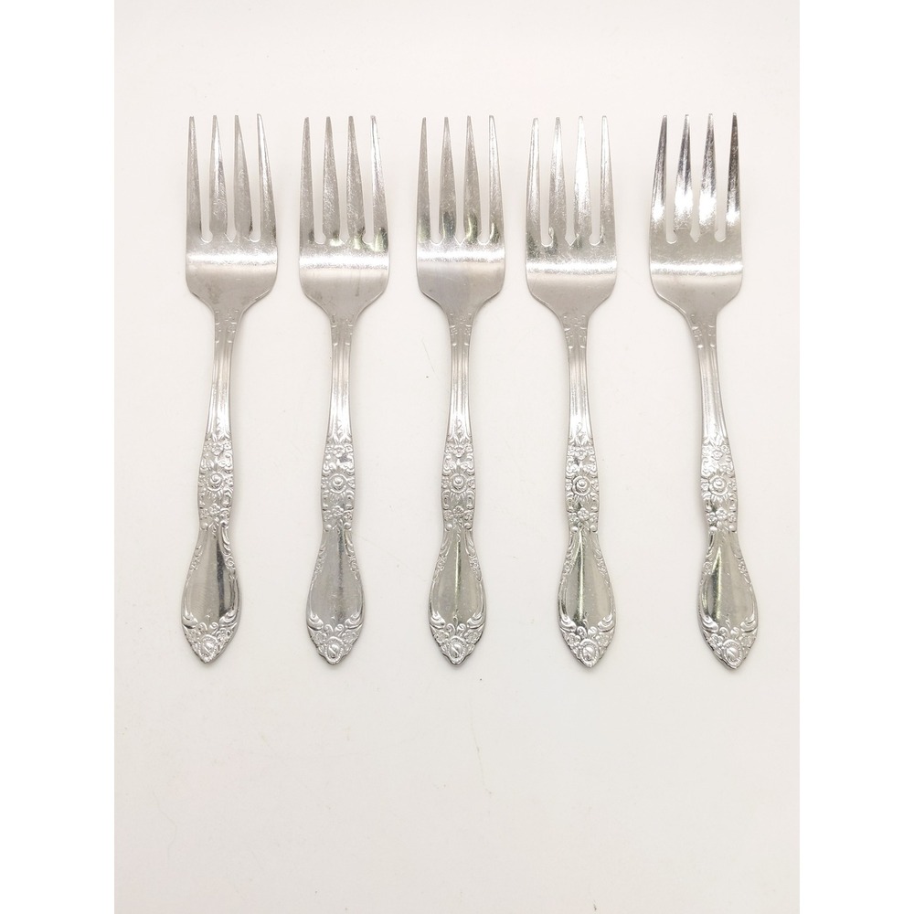 Northland Carolina Salad Forks 6" Silver‎ Set of 5 Floral Stainless Steel